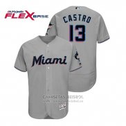 Camiseta Beisbol Hombre Miami Marlins Starlin Castro Flex Base Autentico Collection Road 2019 Gris