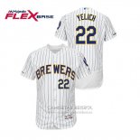 Camiseta Beisbol Hombre Milwaukee Brewers Christian Yelich Autentico Flex Base Blanco Azul