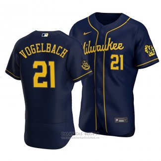 Camiseta Beisbol Hombre Milwaukee Brewers Daniel Vogelbach Autentico Alterno Azul