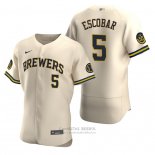 Camiseta Beisbol Hombre Milwaukee Brewers Eduardo Escobar Autentico Alterno Crema