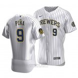 Camiseta Beisbol Hombre Milwaukee Brewers Manny Pina Autentico Primera Blanco