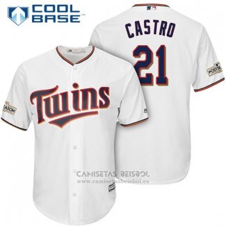 Camiseta Beisbol Hombre Minnesota Twins 2017 Postemporada Jason Castro Blanco Cool Base