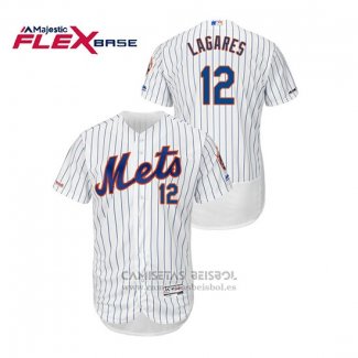 Camiseta Beisbol Hombre New York Mets Juan Lagares 150th Aniversario Patch Autentico Flex Base Blanco