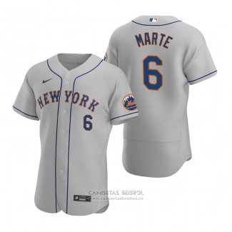 Camiseta Beisbol Hombre New York Mets Starling Marte Autentico Road Gris
