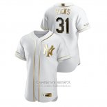 Camiseta Beisbol Hombre New York Yankees Aaron Hicks Golden Edition Autentico Blanco