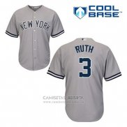 Camiseta Beisbol Hombre New York Yankees Babe Ruth 3 Gris Cool Base
