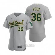 Camiseta Beisbol Hombre Oakland Athletics Yusmeiro Petit Autentico Road Gris