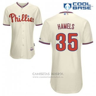 Camiseta Beisbol Hombre Philadelphia Phillies Cole Hamels 35 Crema Alterno Cool Base
