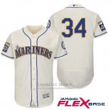 Camiseta Beisbol Hombre Seattle Mariners 34 Felix Hernandez Crema 2017 Flex Base