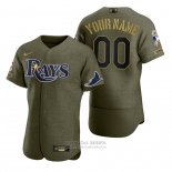 Camiseta Beisbol Hombre Tampa Bay Rays Personalizada Camuflaje Digital Verde 2021 Salute To Service