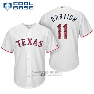 Camiseta Beisbol Hombre Texas Rangers 2017 Estrellas y Rayas Yu Darvish Blanco Cool Base