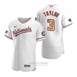 Camiseta Beisbol Hombre Washington Nationals Michael A. Taylor Gold-Trimmed Championship Autentico Blanco