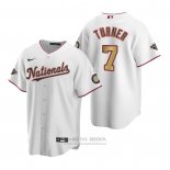 Camiseta Beisbol Hombre Washington Nationals Trea Turner Gold-Trimmed Championship Replica Blanco