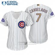 Camiseta Beisbol Mujer Chicago Cubs 7 Jeimer Candelario Blanco Oro Cool Base