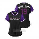 Camiseta Beisbol Mujer Colorado Rockies Charlie Blackmon 2018 LLWS Players Weekend Chuck Nazty Negro