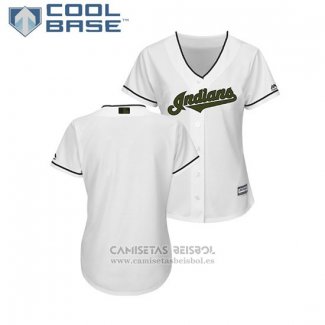 Camiseta Beisbol Mujer Indians 2018 Dia de los Caidos Cool Base Blanco