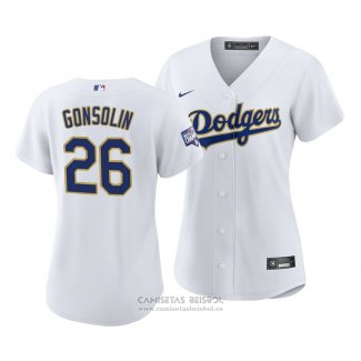 Camiseta Beisbol Mujer Los Angeles Dodgers Tony Gonsolin 2021 Gold Program Replica Blanco