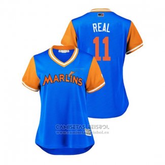 Camiseta Beisbol Mujer Miami Marlins J.t. Realmuto 2018 LLWS Players Weekend Real Azul