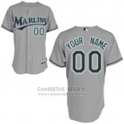 Camiseta Beisbol Mujer Miami Marlins Personalizada Gris