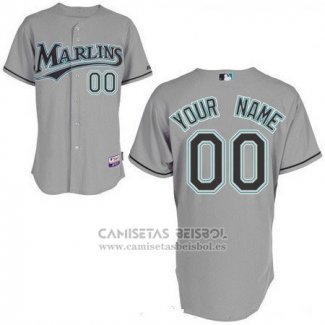 Camiseta Beisbol Mujer Miami Marlins Personalizada Gris