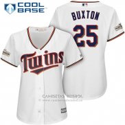 Camiseta Beisbol Mujer Minnesota Twins 2017 Postemporada Byron Buxton Blanco Cool Base
