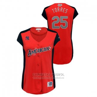 Camiseta Beisbol Mujer New York Yankees 2019 All Star Workout American League Gleyber Torres Rojo