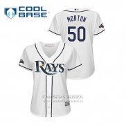Camiseta Beisbol Mujer Tampa Bay Rays Charlie Morton 2019 Postemporada Cool Base Blanco