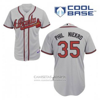 Camiseta Beisbol Hombre Atlanta Braves 35 Phil Niekro Gris Cool Base