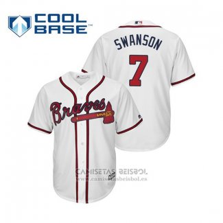 Camiseta Beisbol Hombre Atlanta Braves Dansby Swanson Cool Base Primera 2019 Blanco