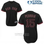 Camiseta Beisbol Hombre Boston Red Sox 15 Dustin Pedroia Negro Fashion Cool Base