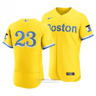 Camiseta Beisbol Hombre Boston Red Sox Michael Chavis 2021 City Connect Autentico Oro