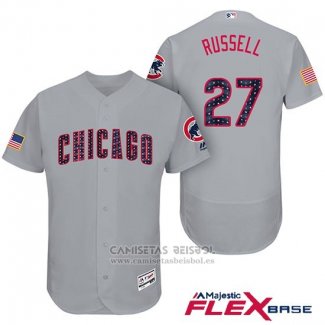 Camiseta Beisbol Hombre Chicago Cubs 2017 Estrellas y Rayas Cubs 27 Addison Russell Gris Flex Base