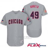 Camiseta Beisbol Hombre Chicago Cubs 2017 Estrellas y Rayas Cubs 49 Jake Arrieta Gris Flex Base