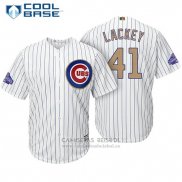 Camiseta Beisbol Hombre Chicago Cubs 41 John Lackey Blanco Oro Cool Base