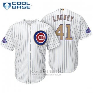 Camiseta Beisbol Hombre Chicago Cubs 41 John Lackey Blanco Oro Cool Base