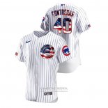 Camiseta Beisbol Hombre Chicago Cubs Willson Contreras 2020 Stars & Stripes 4th of July Blanco