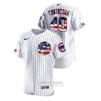 Camiseta Beisbol Hombre Chicago Cubs Willson Contreras 2020 Stars & Stripes 4th of July Blanco