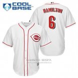 Camiseta Beisbol Hombre Cincinnati Reds Billy Hamilton 6 Blanco Primera Cool Base