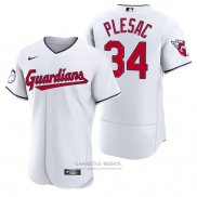 Camiseta Beisbol Hombre Cleveland Guardians Zach Plesac Autentico Primera Blanco