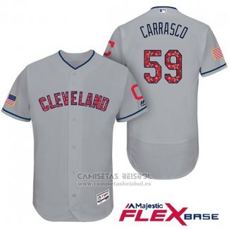 Camiseta Beisbol Hombre Cleveland Indians 2017 Estrellas y Rayas Carlos Carrasco Gris Flex Base