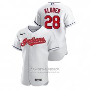 Camiseta Beisbol Hombre Cleveland Indians Corey Kluber Autentico Blanco