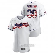 Camiseta Beisbol Hombre Cleveland Indians Tyler Naquin 2020 Stars & Stripes 4th of July Blanco