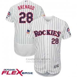 Camiseta Beisbol Hombre Colorado Rockies 2017 Estrellas y Rayas Nolan Arenado 28 28 Blanco Flex Base