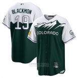 Camiseta Beisbol Hombre Colorado Rockies Charlie Blackmon 2022 City Connect Replica Verde