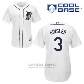 Camiseta Beisbol Hombre Detroit Tigers Ian Kinsler 3 Blanco Primera Cool Base