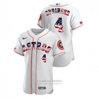 Camiseta Beisbol Hombre Houston Astros George Springer 2020 Stars & Stripes 4th of July Blanco