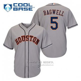 Camiseta Beisbol Hombre Houston Astros Jeff Bagwell 5 Gris Cool Base