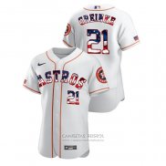 Camiseta Beisbol Hombre Houston Astros Zack Greinke 2020 Stars & Stripes 4th of July Blanco