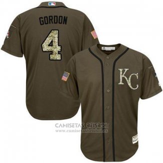 Camiseta Beisbol Hombre Kansas City Royals 4 Alex Gordon Verde Salute To Service