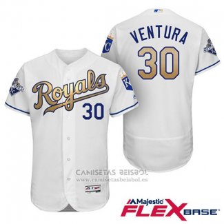 Camiseta Beisbol Hombre Kansas City Royals Campeones 30 Yordano Ventura Flex Base Oro